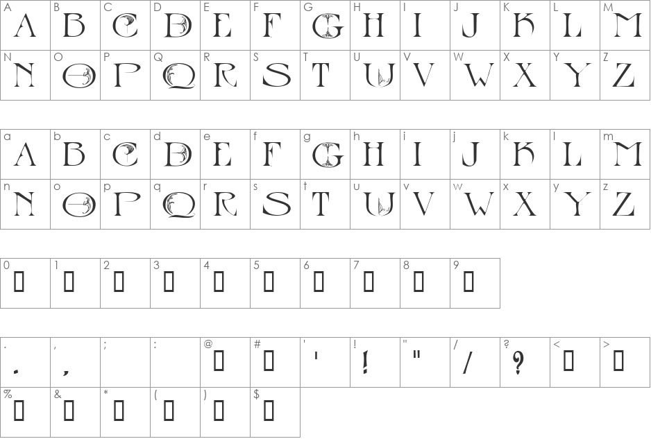 Captain's Table font character map preview
