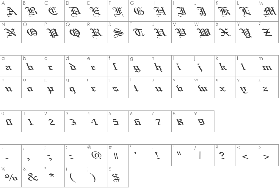 Captive Angel 3 font character map preview