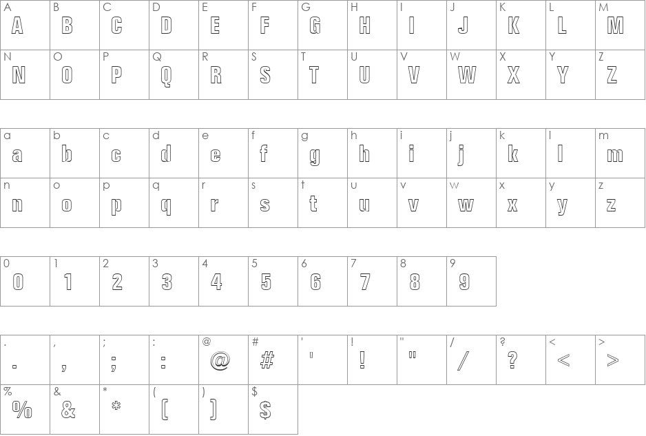 CaravelleCondensed font character map preview