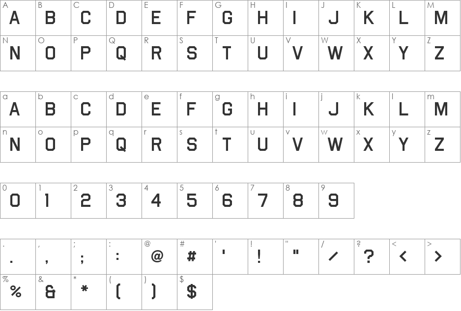 Airborne II font character map preview