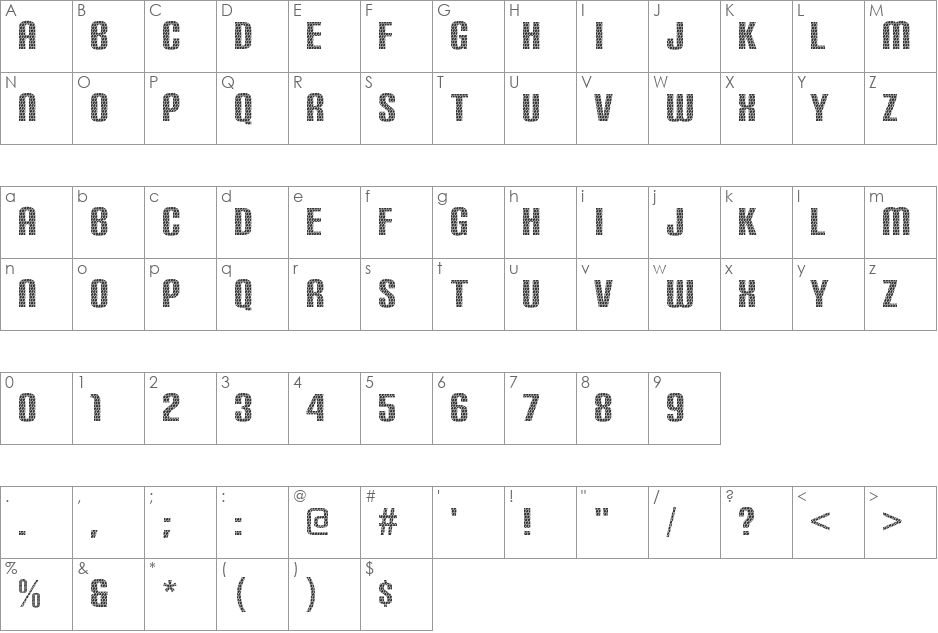 Carbon font character map preview