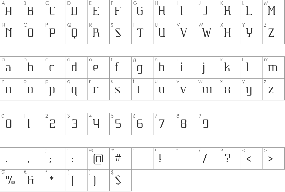 Carbona font character map preview