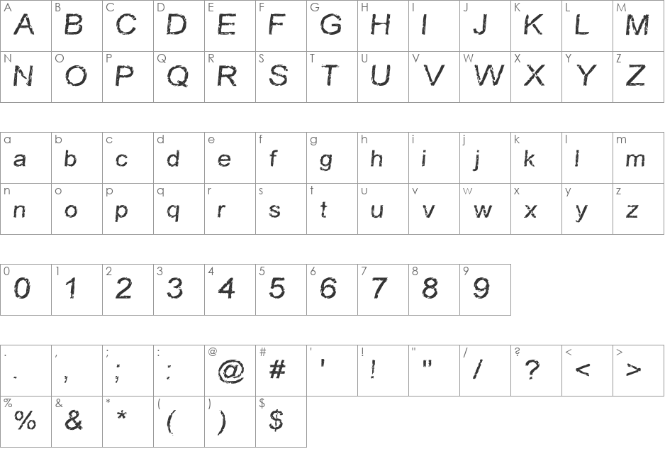 Carbonized Timber font character map preview
