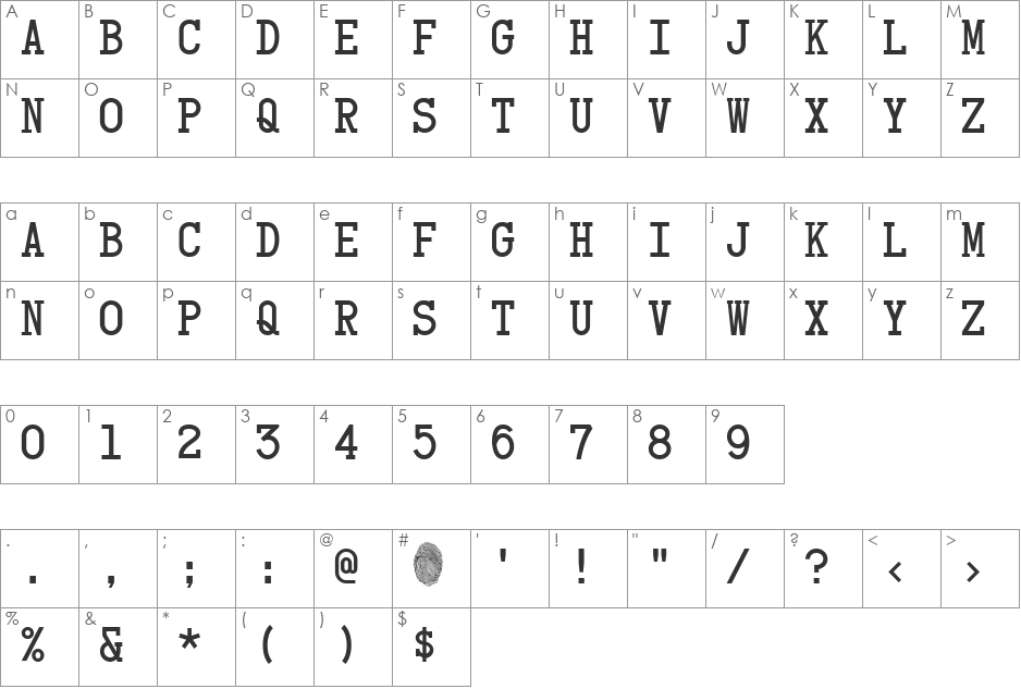 Card Characters font character map preview