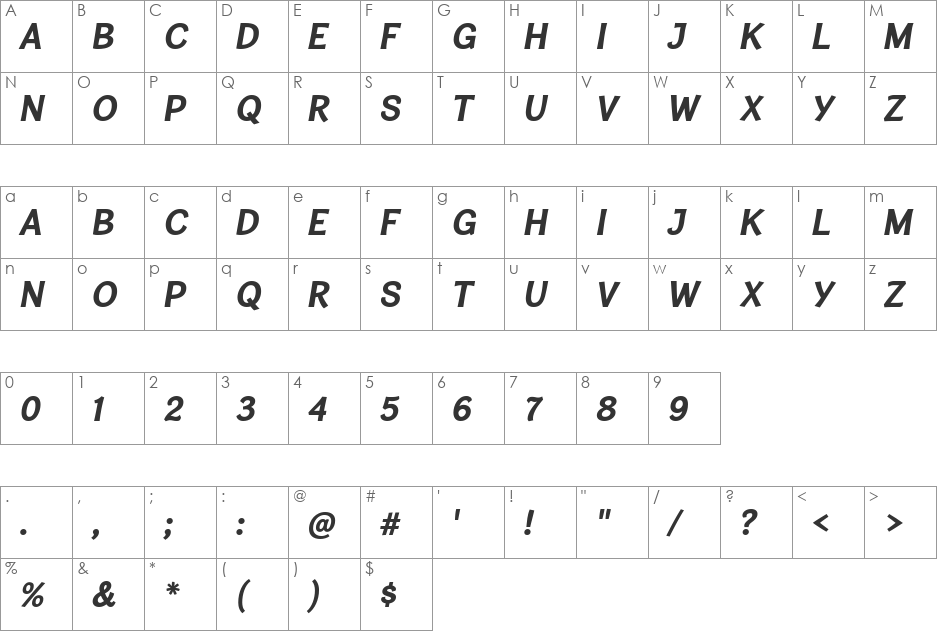 Cardigan Titling font character map preview