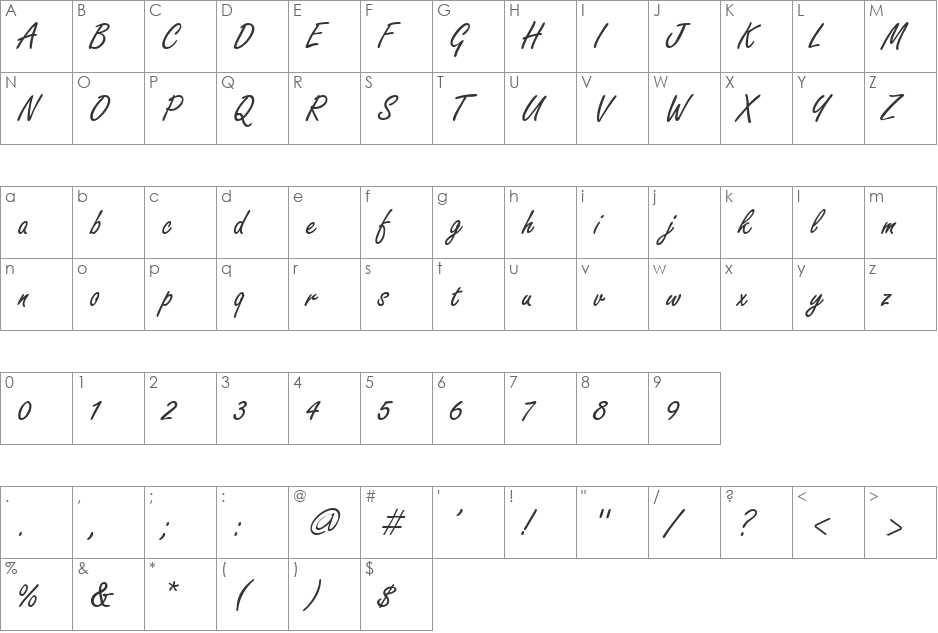 Carefree font character map preview