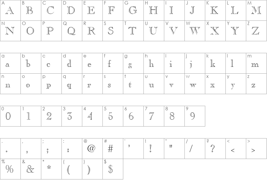 Caremtol font character map preview