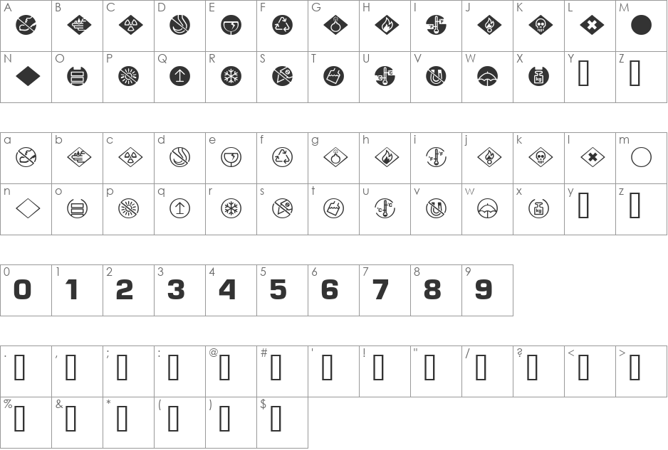 CarePack font character map preview