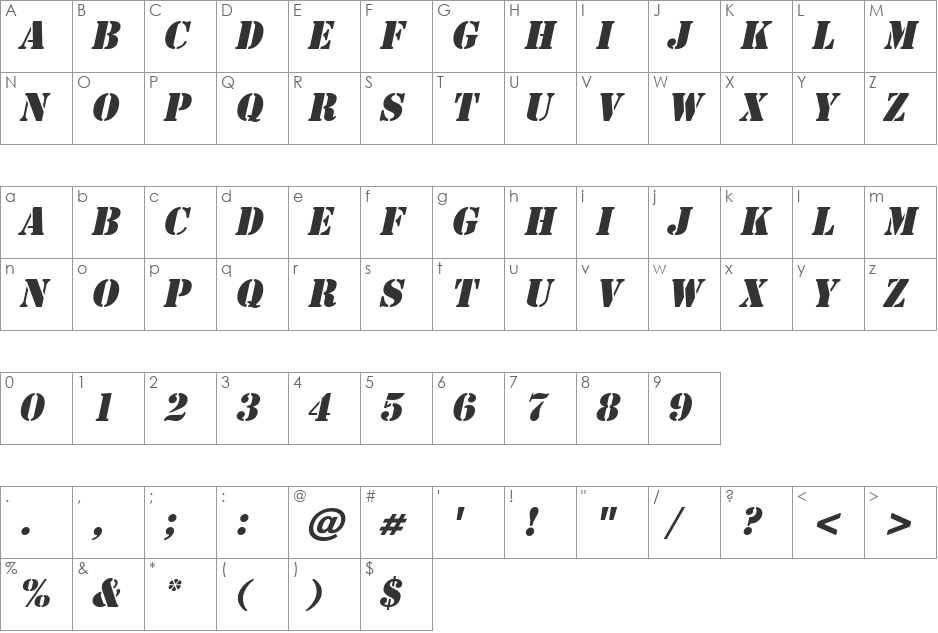 Cargo font character map preview