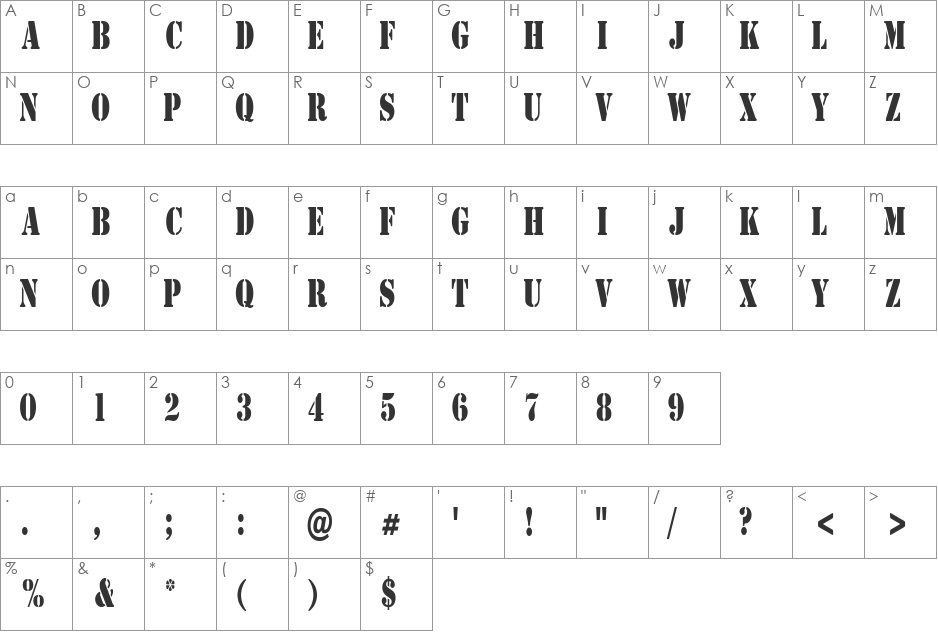 CargoCondensed font character map preview