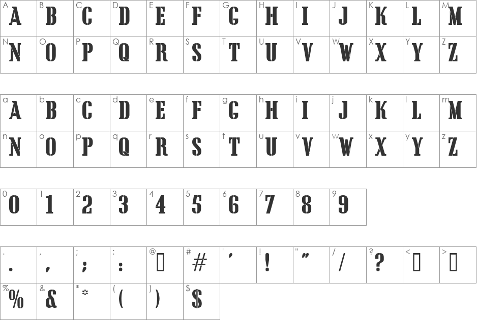 CargoCrate font character map preview
