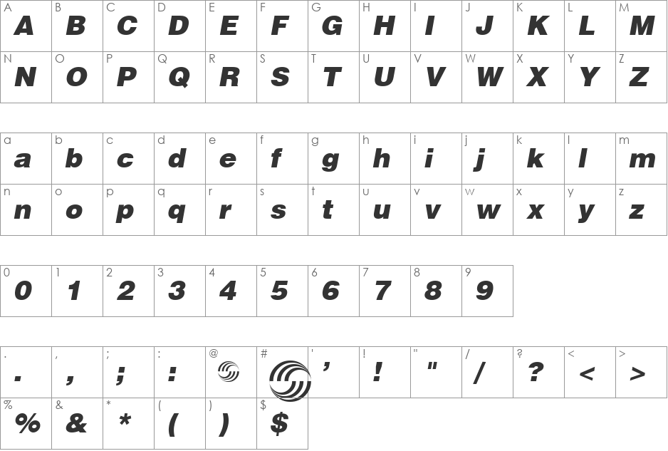 Airbus Special font character map preview