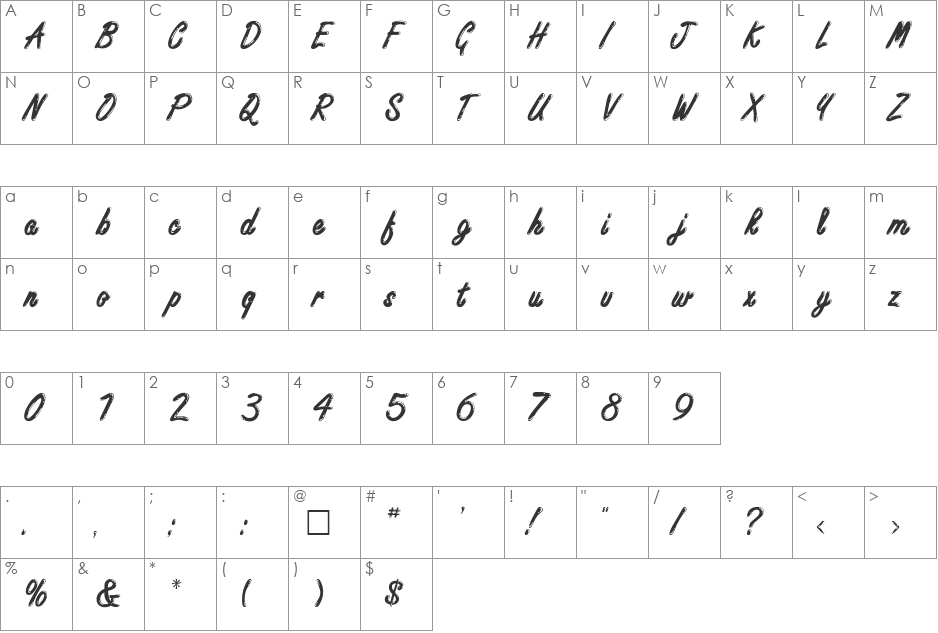 Carino font character map preview