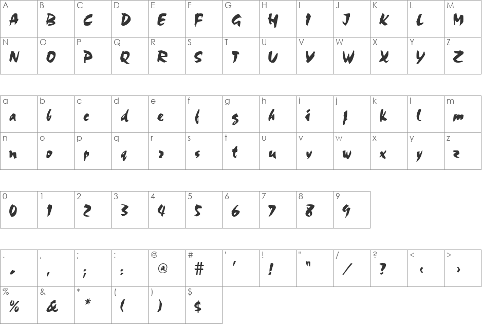 CARLIN font character map preview