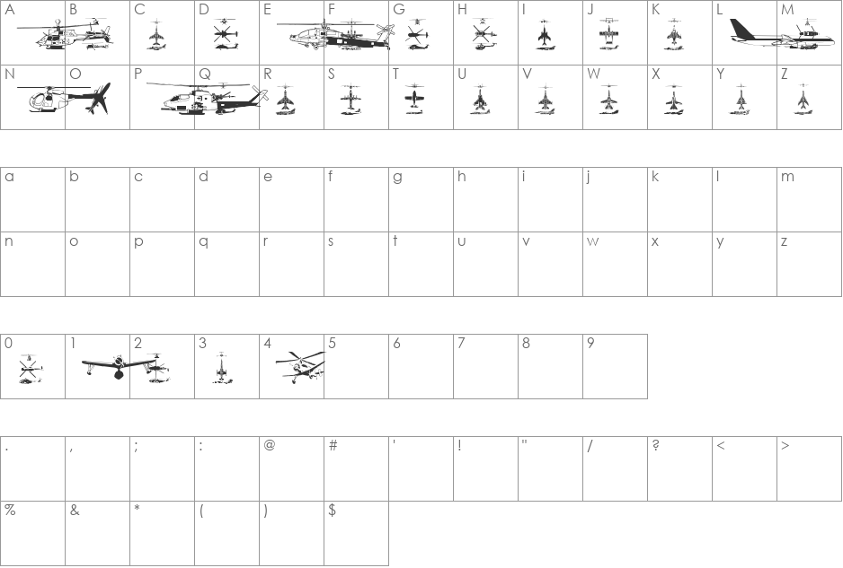 Aircraft1 font character map preview