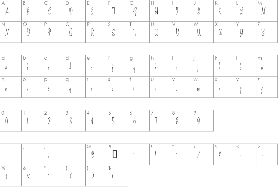 CarmalitaScriptSSK font character map preview