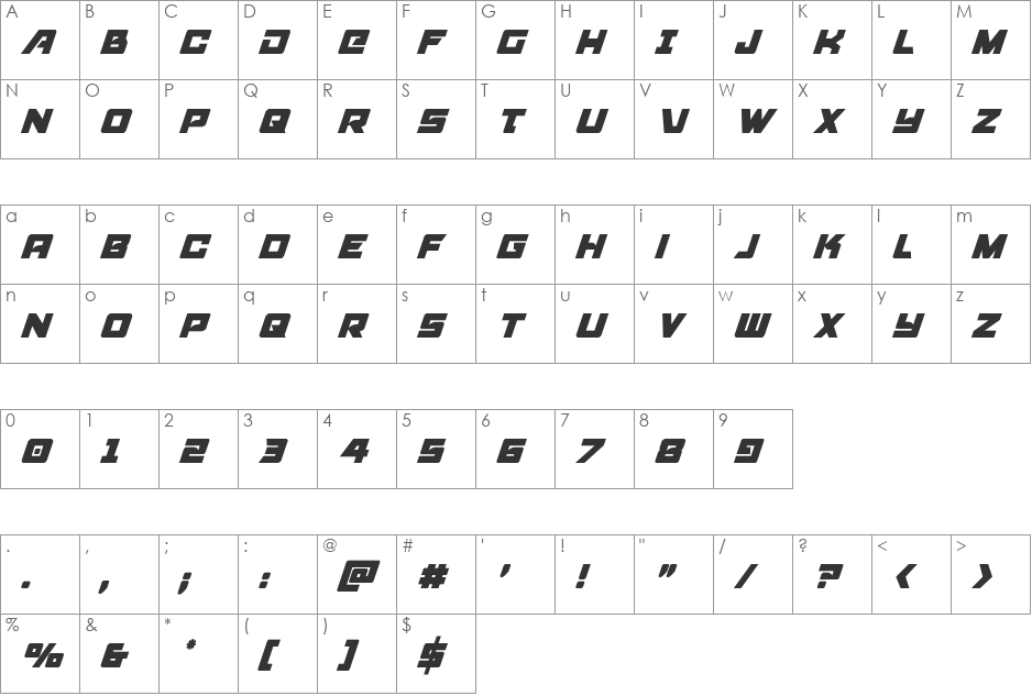 Aircruiser font character map preview