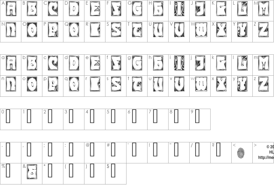 Carmen CapsOutside font character map preview