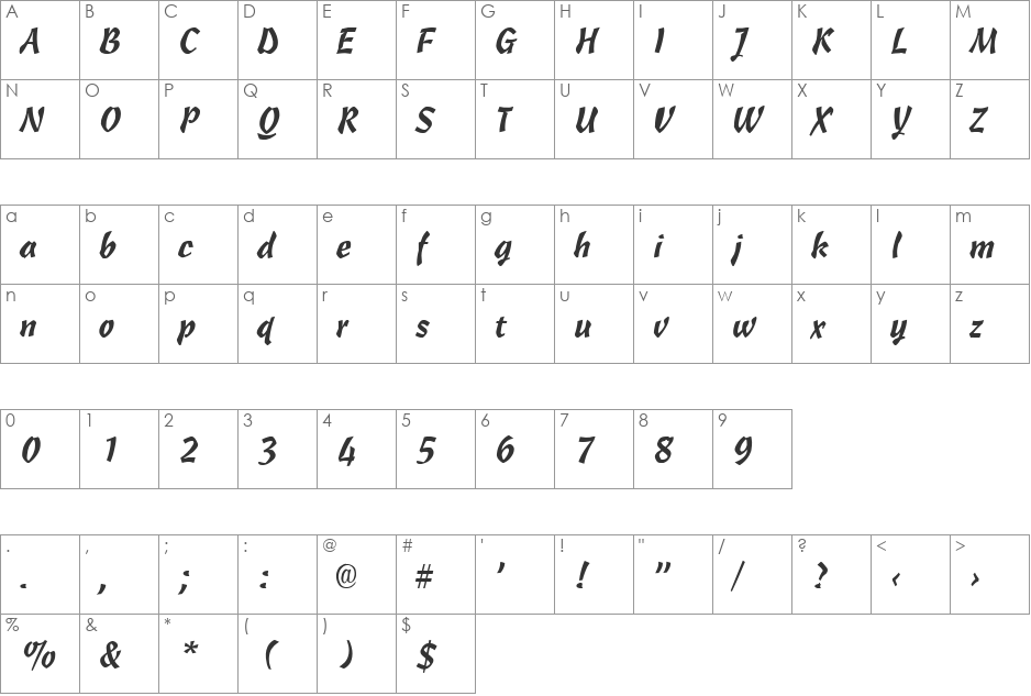 CARMENB font character map preview