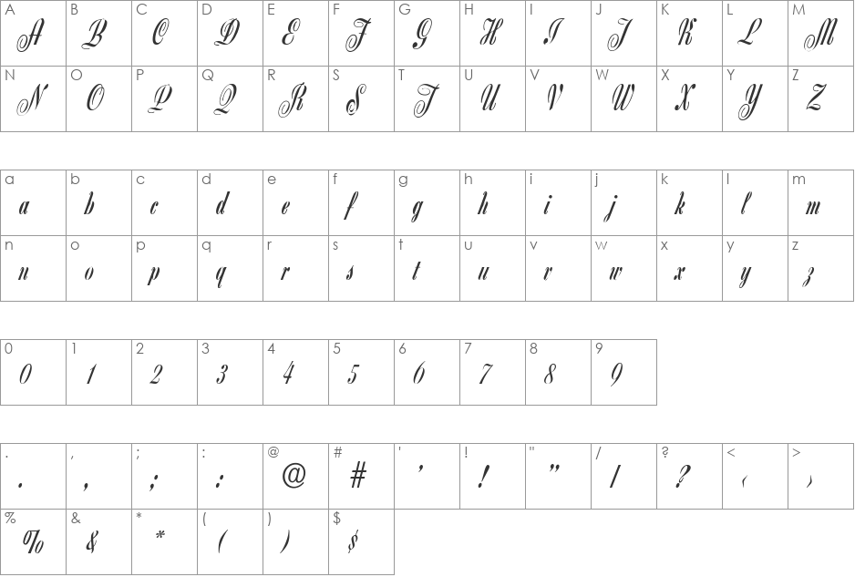 CarmenBecker font character map preview