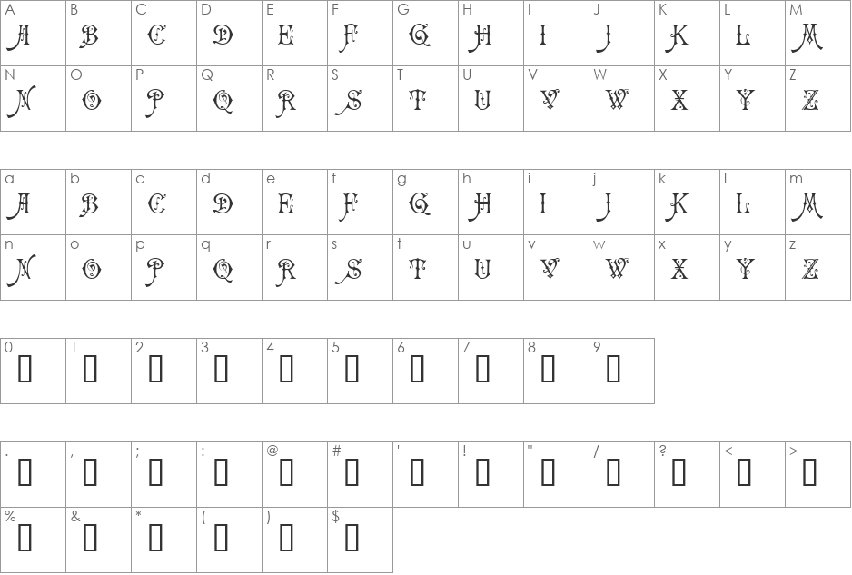 Carmencita font character map preview