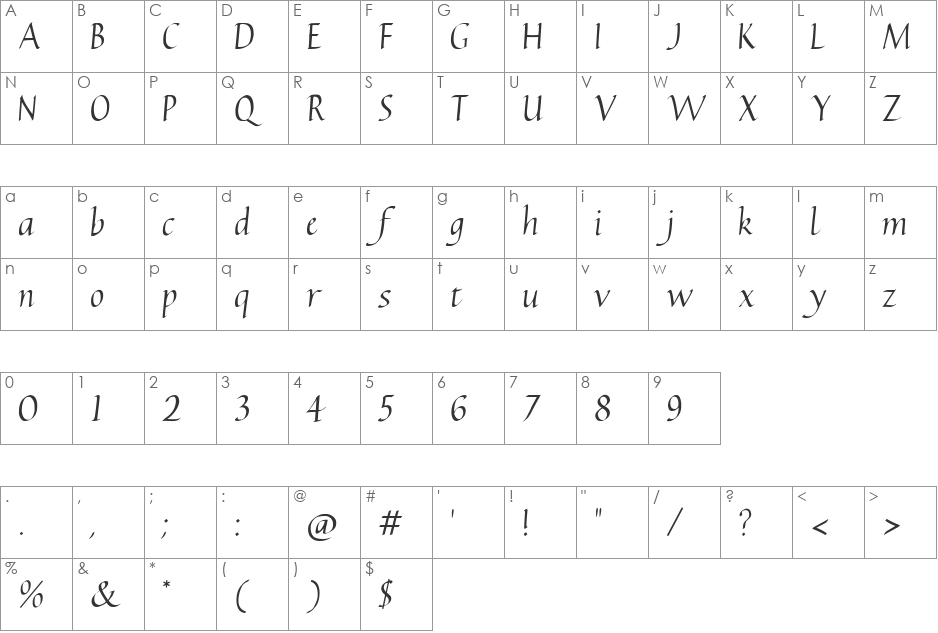 Carmenta font character map preview