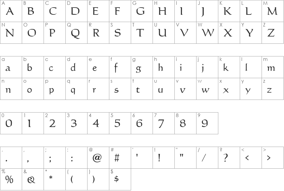 Carnet font character map preview