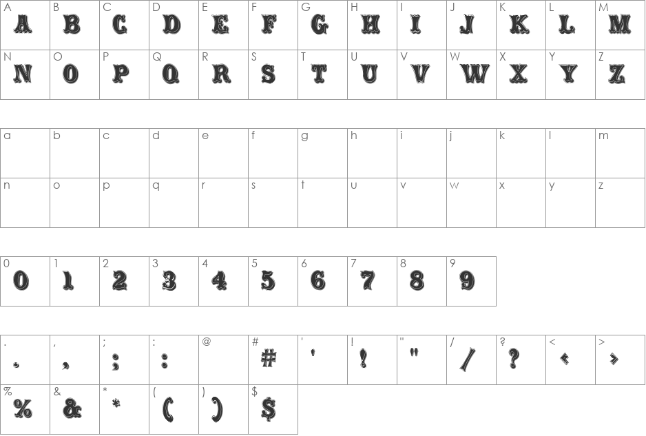 Carnival Rimmed font character map preview