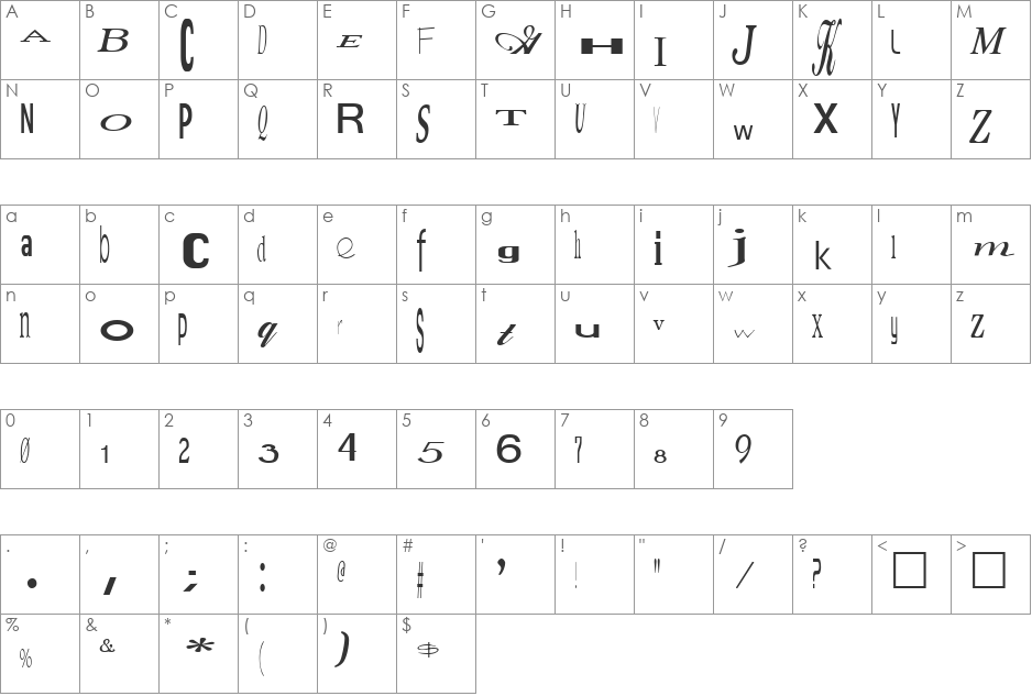 Carnivale font character map preview