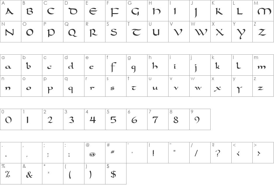 Carolingia font character map preview
