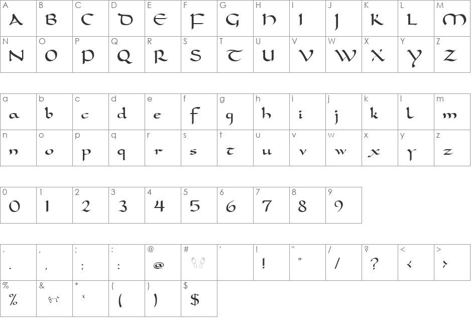 Carolingia (BigfooT) font character map preview