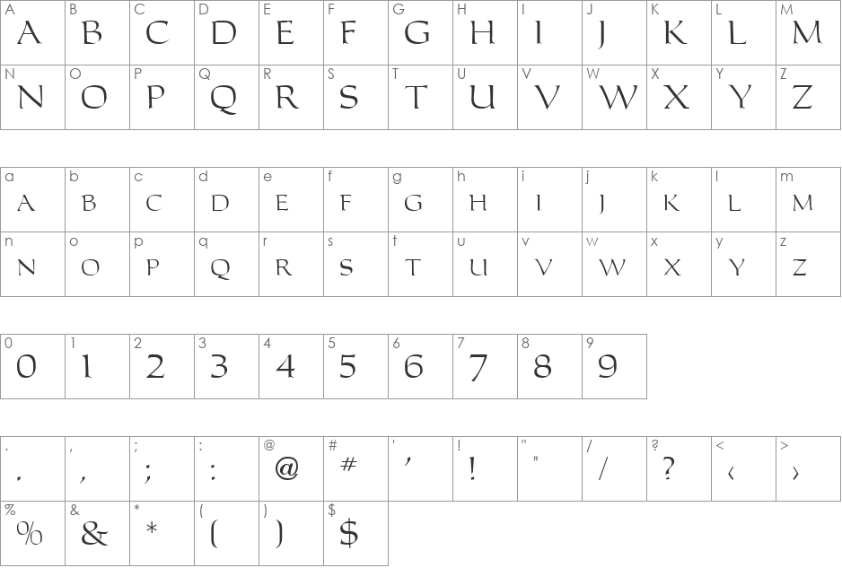 Caroller DB font character map preview