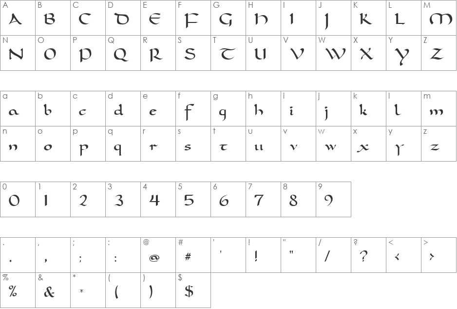 Carolus FG font character map preview