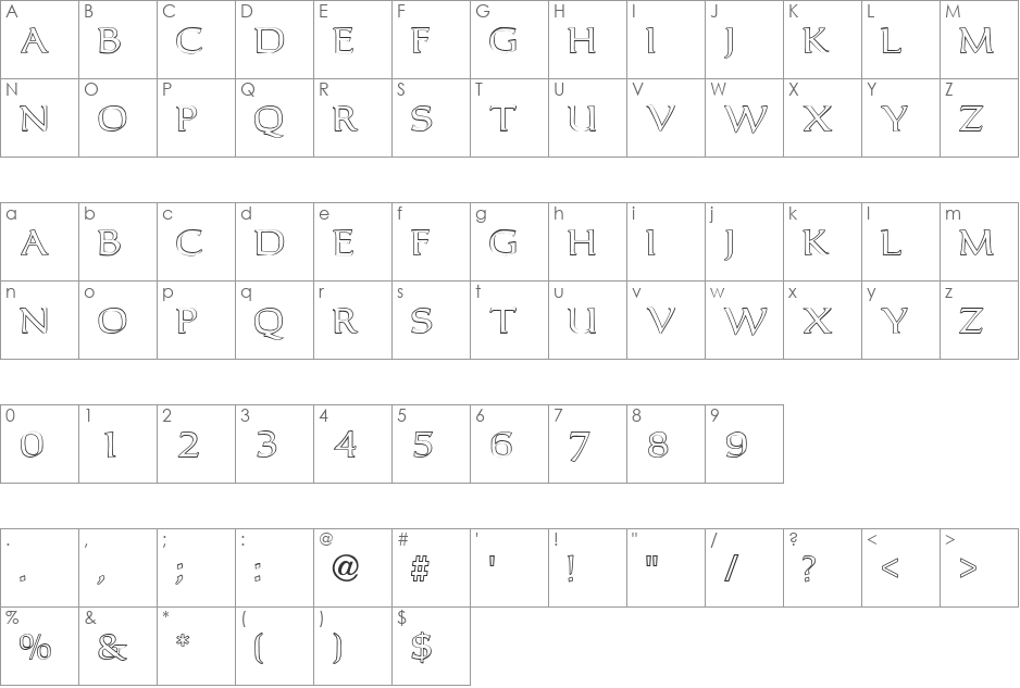 CarolusOutline font character map preview