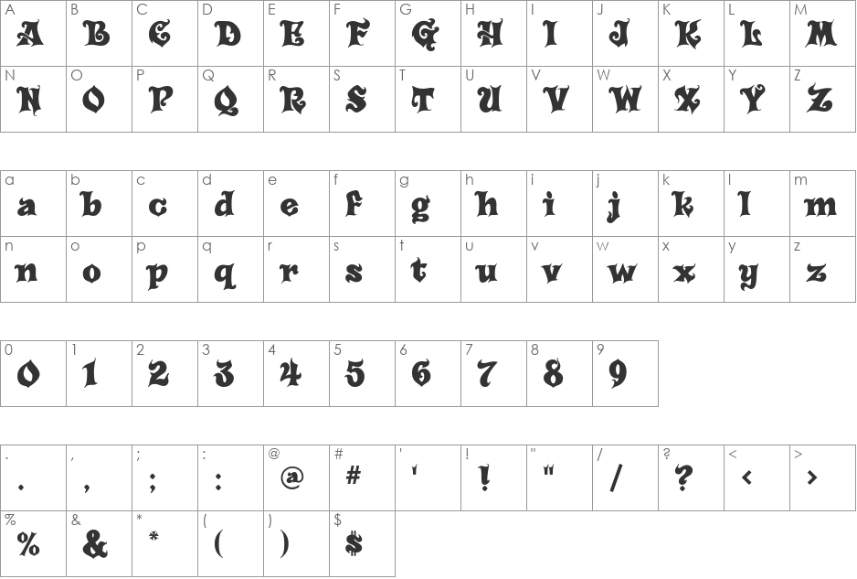 Carousel font character map preview
