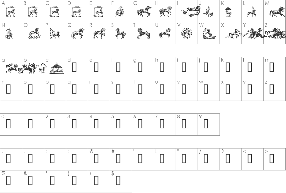 Carousel Horses font character map preview