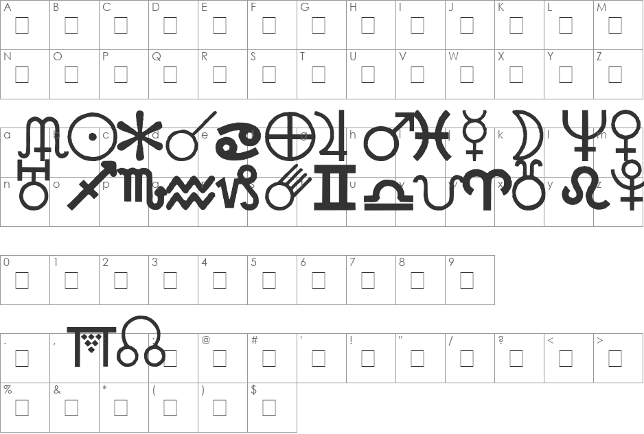 Carr AstroDings font character map preview