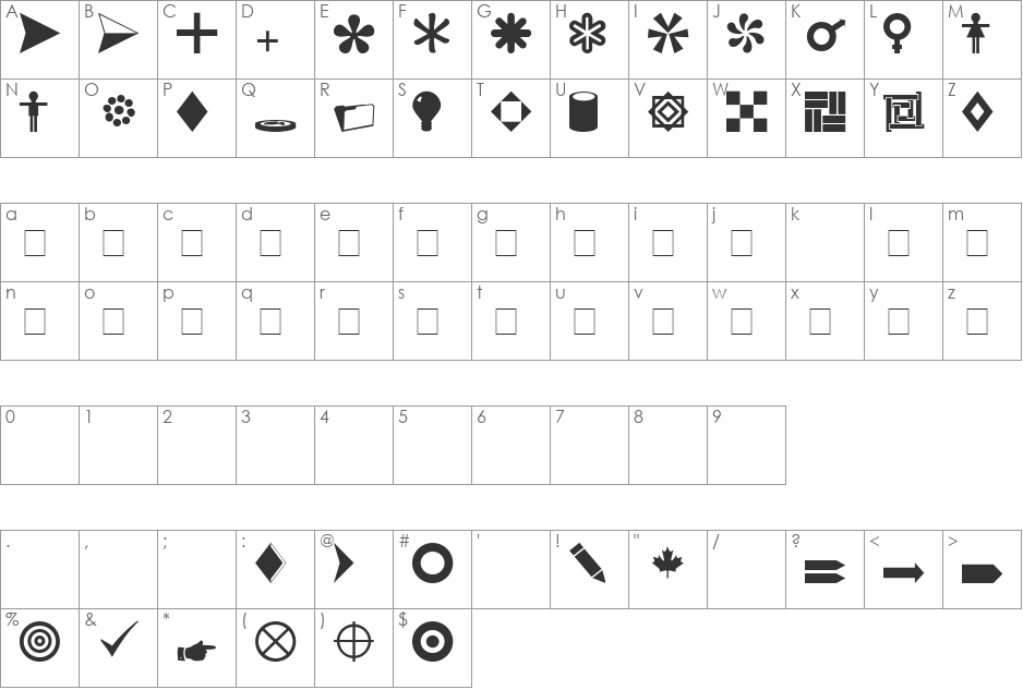 Carr Dingbats 1 font character map preview