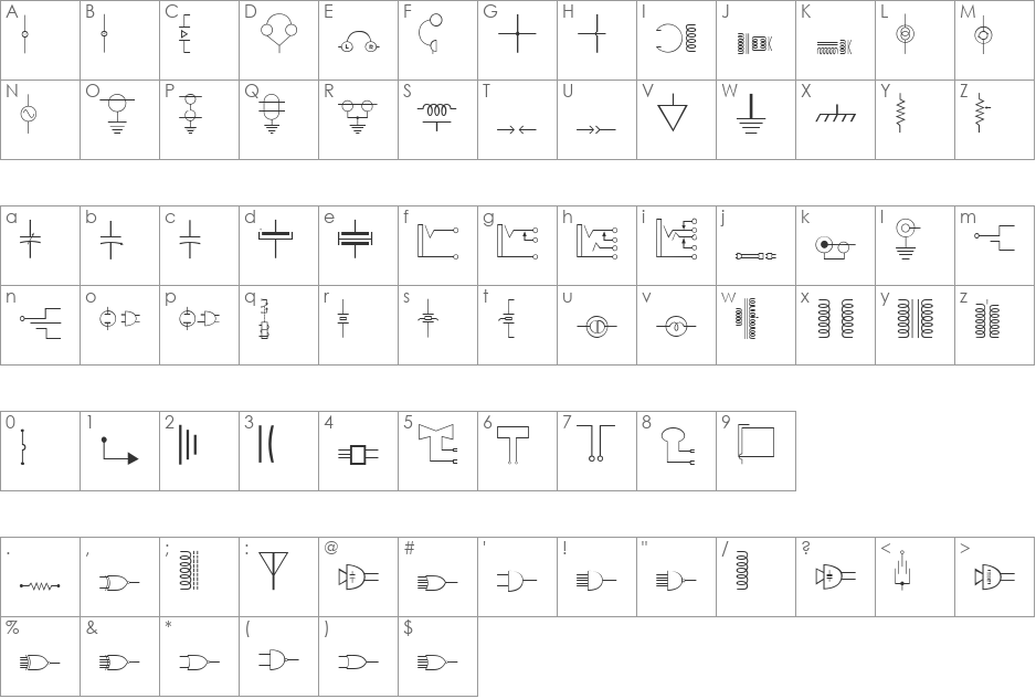 Carr Electronic Dingbats font character map preview