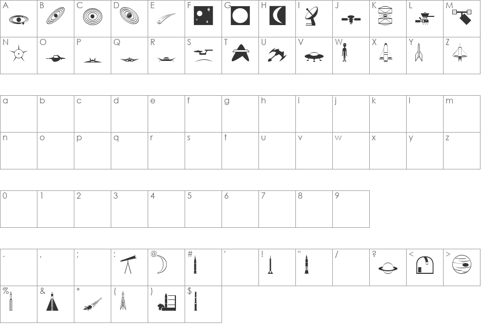 Carr Space font character map preview