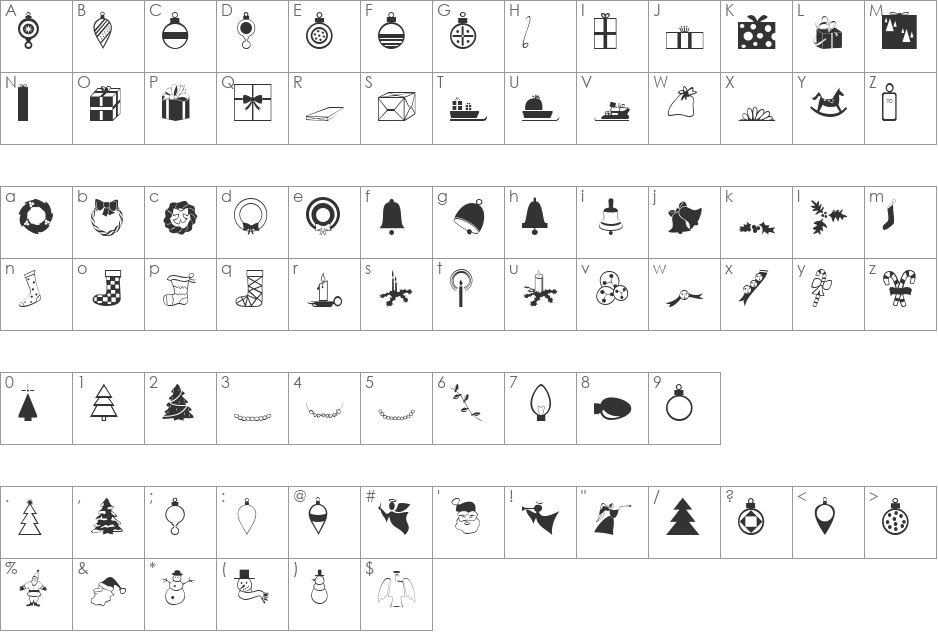 Carr Xmas Dingbats font character map preview