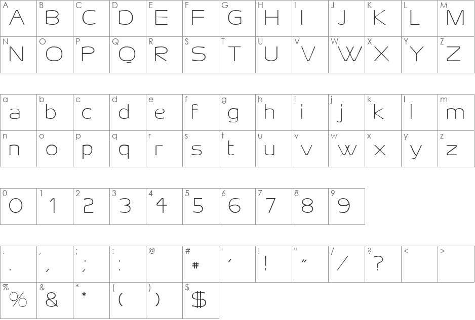 AireoDisplay font character map preview