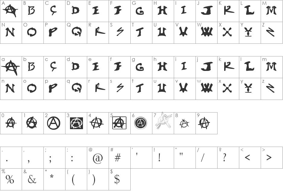 Carsi font character map preview