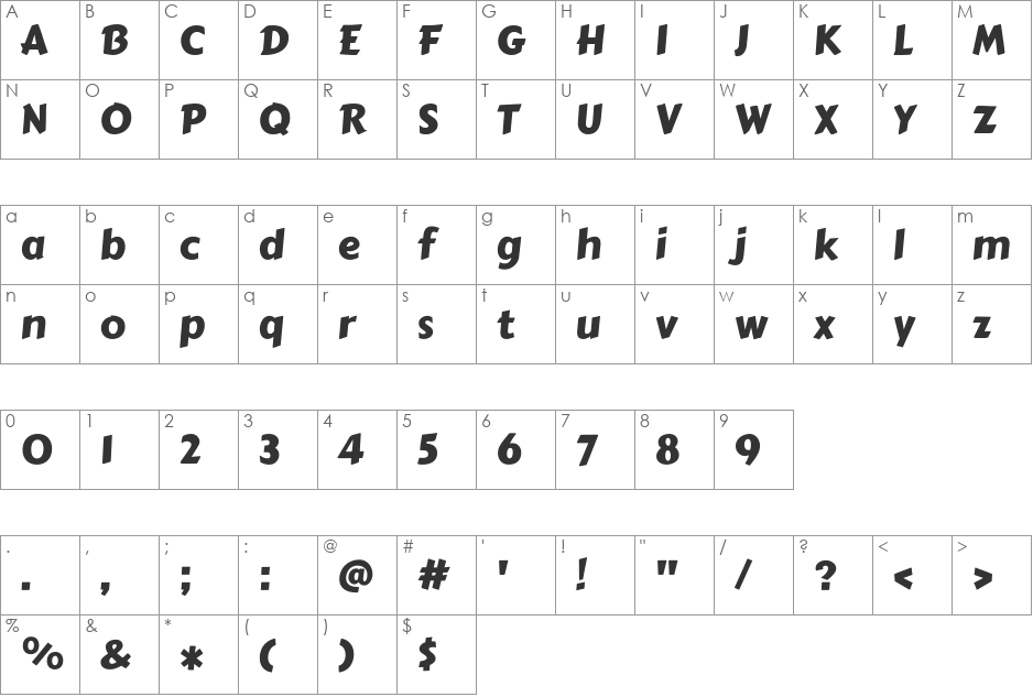 Carter One font character map preview