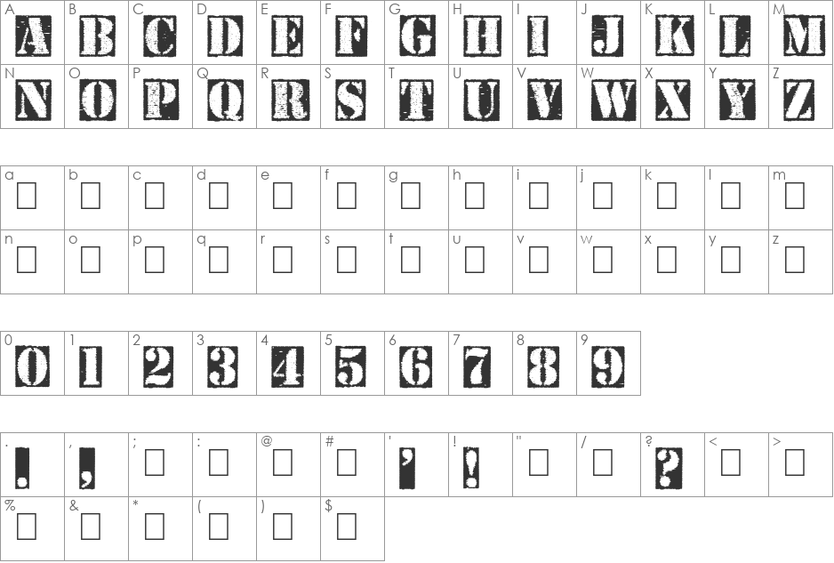 Carton font character map preview
