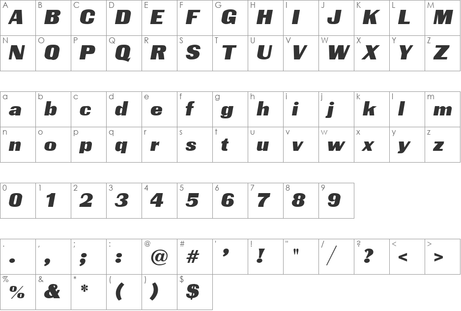 Airline font character map preview