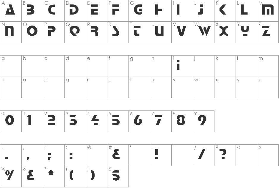 Airliner 1 font character map preview