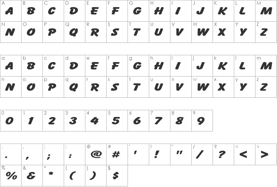 Cartoon Expanded font character map preview