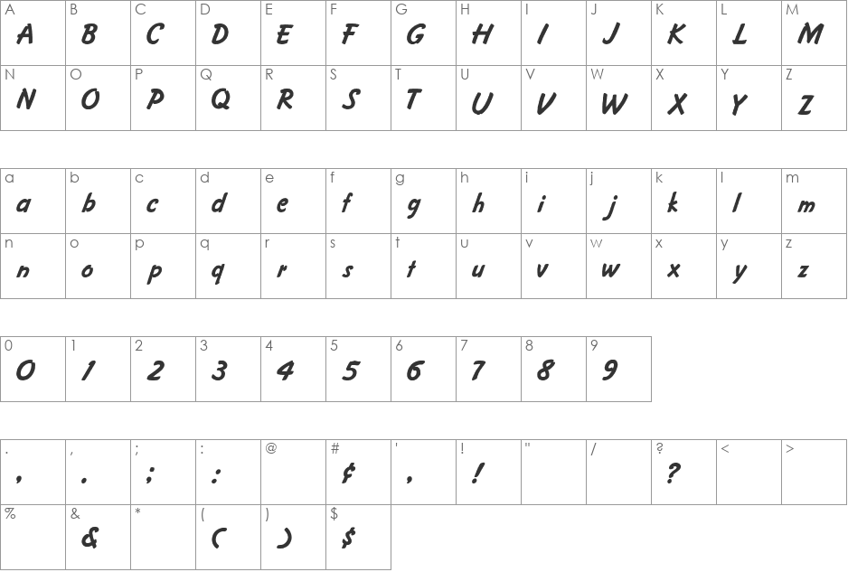Cartoon-Normal font character map preview