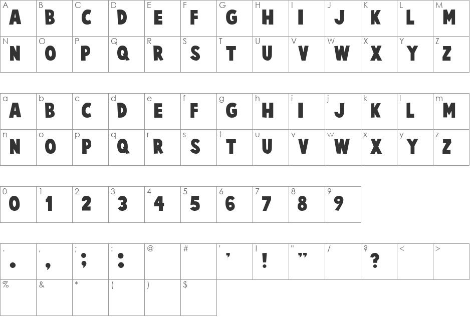 Cartoonist font character map preview